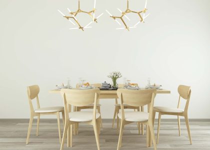 Photo "Warm wooden chandelier for dining table"